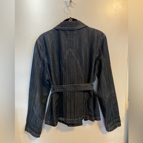 Baccini Dark Denim Jean Jacket Belted Gathered Back Pockets PXL - Picture 4 of 6